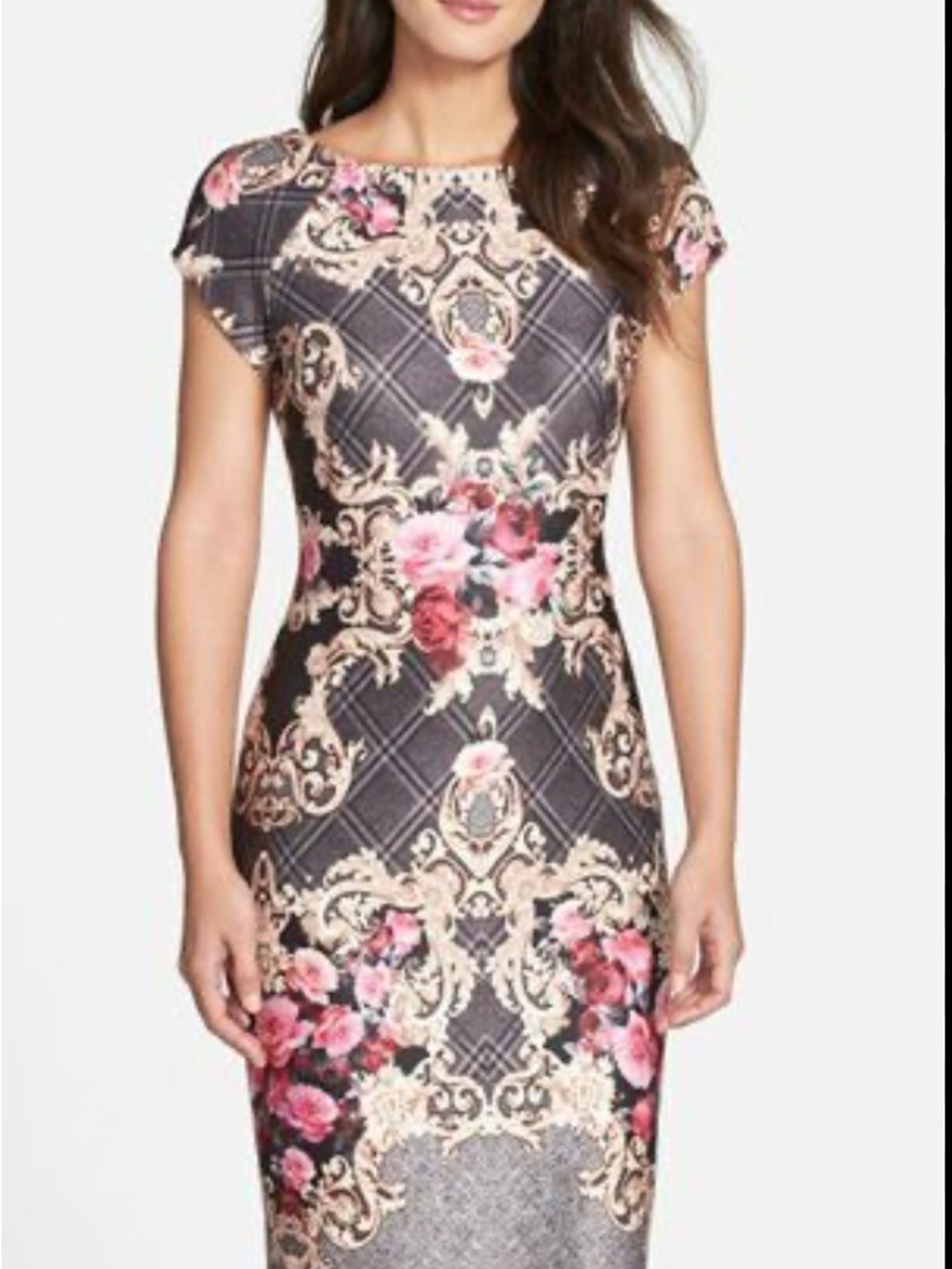 Romantic Baroque Floral Sheath Dress